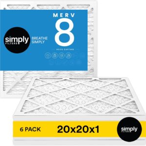 Simply 20x20x1 Air Filter, Merv 8, MPR 600, 6 Pack, Furnace Air Filter for HVAC (Actual Size: 19.75"x19.75"x0.75") DUST, Pet, & Allergy Control