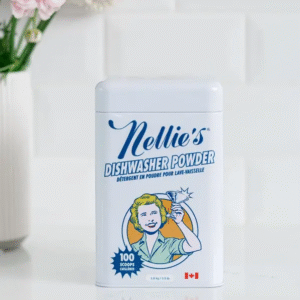 Nellie's Dishwasher Powder - Tough on Food Residue, Plant-Based Ingredients, Spotless Clean, High-Efficiency Dishwashing Solution - 100 Scoop Tin - (Made in Canada)